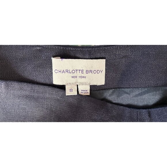 CHARLOTTE BRODY Cropped Pants Wide Leg Linen Lined Zip Navy Blue Size 8 - Picture 4 of 9